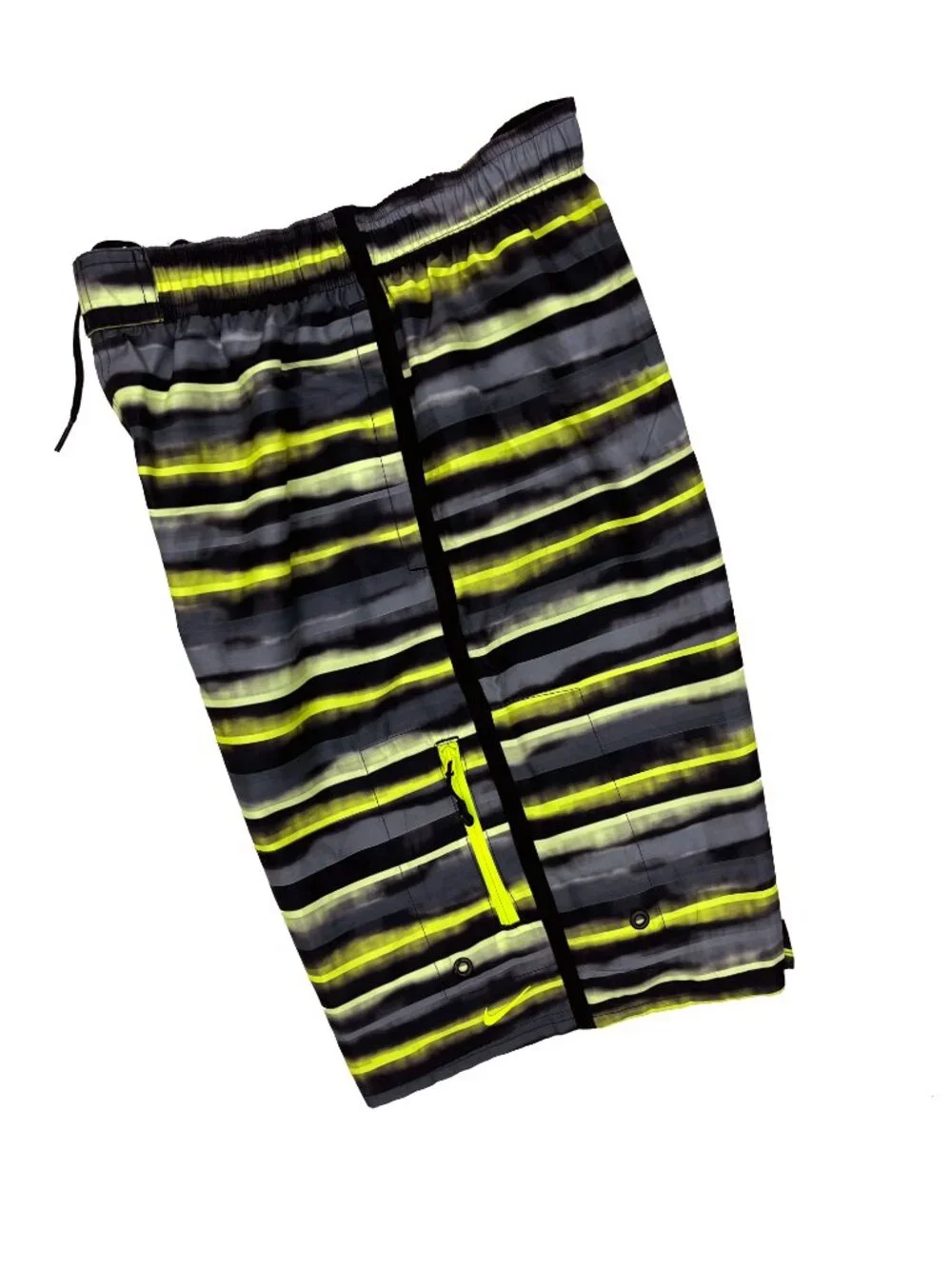 Nike NWT Swim Trunks Neon Black Striped Board Lined Shorts Mens S